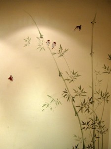 Елена Касьяненко, бамбук и воробьи, роспись стен, живопись У-Син, китайская живопись, го-хуа