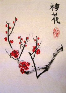 китайская живопись, го-хуа, гохуа, цветущая слива, мэй хуа, 4 благородных
