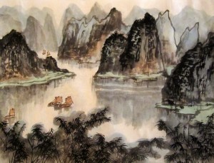 китайская живопись, го-хуа, гохуа, Ли Илиан, горы-воды, пейзажи
