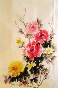 традиционная живопись го-хуа, розы, пионы, Ли Илиан, Елена Касьяненко