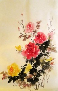 китайская живопись, китайская традиционная живопись го-хуа, розы, пионы, Ли Илиан, Елена Касьяненко
