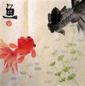 Елена Касьяненко, китайская живопись, го-хуа, гохуа, золотые рыбки, мастер-класс