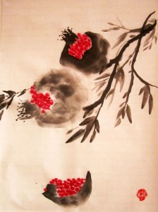 Елена Касьяненко, китайская живопись, обучение рисованию, гранаты, персики, се-и, цветы и птицы, Школа живописи У-Син, гохуа
