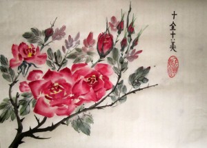 Елена Касьяненко, китайская живопись, се-и, цветы и птицы, розы, ласточки, цветущий персик, обучение рисованию, работы учеников