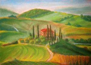 итальянский пейзаж, тосканский пейзаж, пастель, работы учеников, мастер-класс