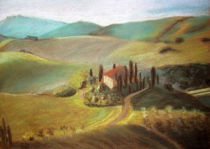 итальянский пейзаж, тосканский пейзаж, пастель, работы учеников, мастер-класс